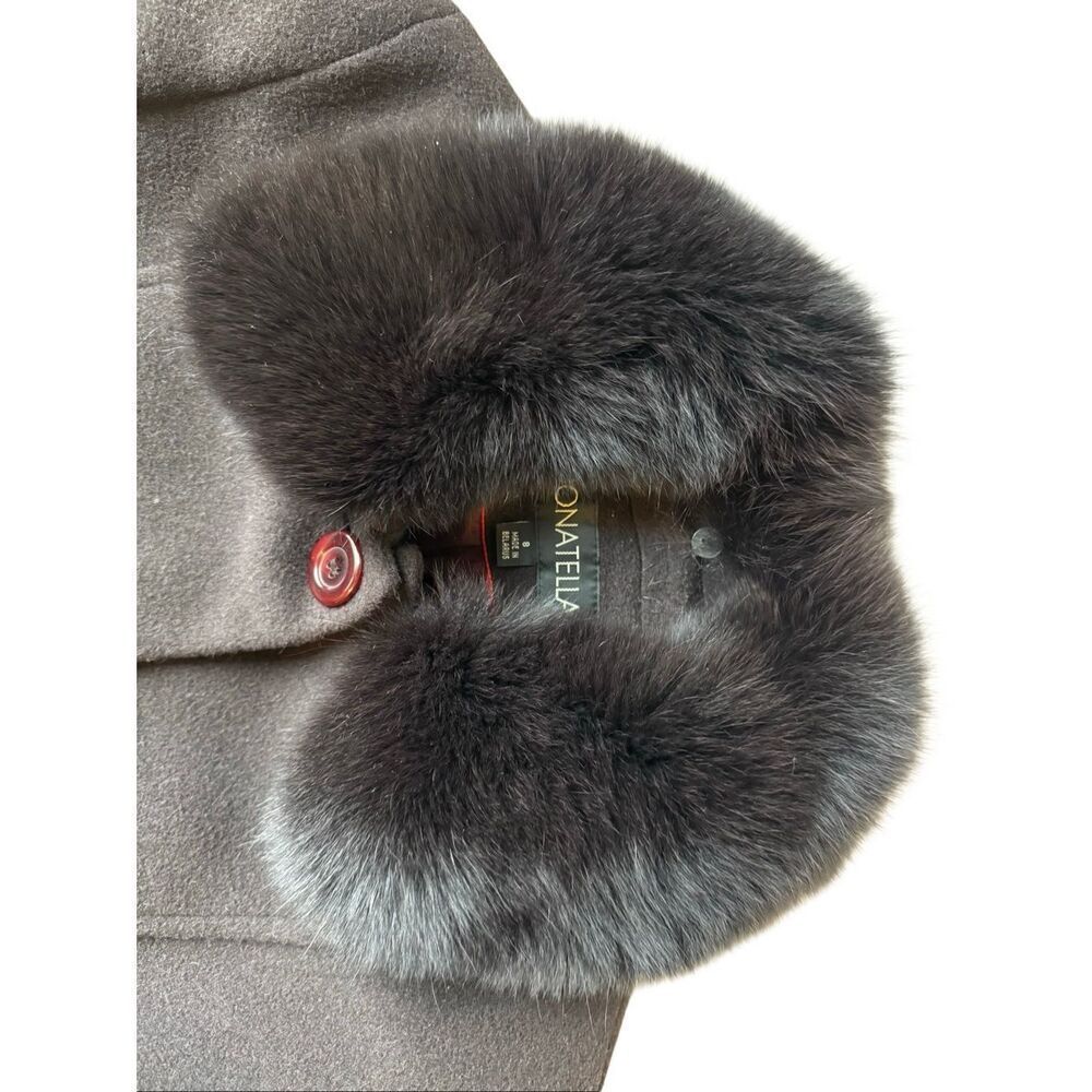 Donatella Brown Long Wool Coat with Removable Dyed Fox Fur Collar & Cuffs - Picture 7 of 11
